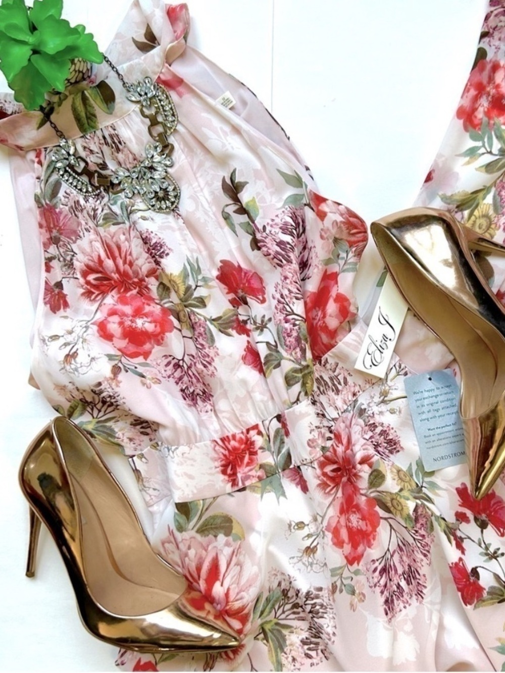 Eliza J Floral Pink Chiffon Halter Maxi Dress Size 14